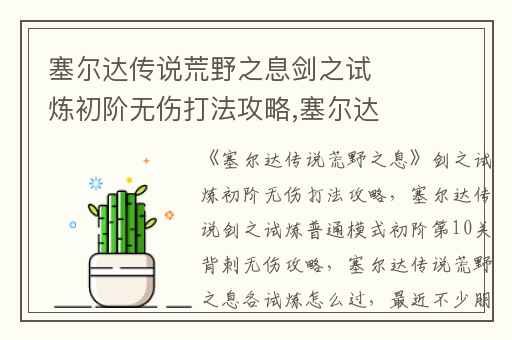 塞尔达传说荒野之息剑之试炼初阶无伤打法攻略,塞尔达传说剑之试炼普通模式初阶第10关背刺无伤攻略