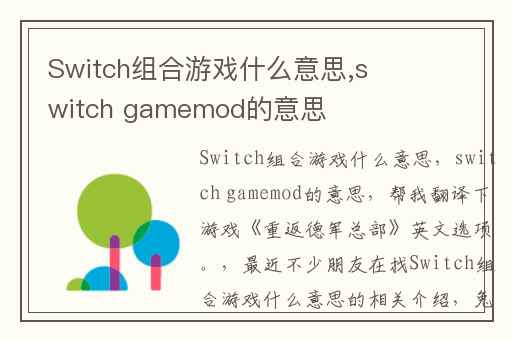 Switch组合游戏什么意思,switch gamemod的意思