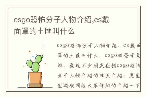 csgo恐怖分子人物介绍,cs戴面罩的土匪叫什么