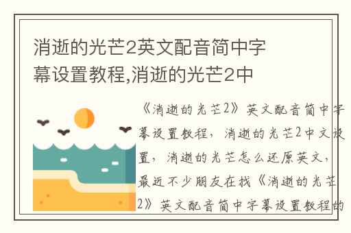 消逝的光芒2英文配音简中字幕设置教程,消逝的光芒2中文设置