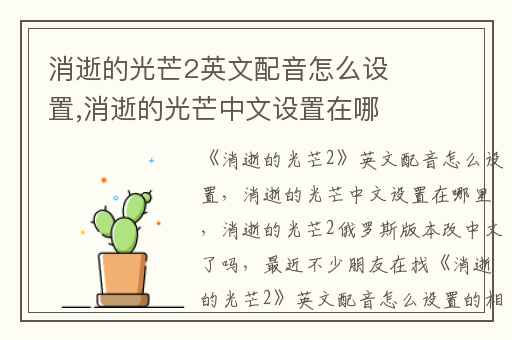 消逝的光芒2英文配音怎么设置,消逝的光芒中文设置在哪里