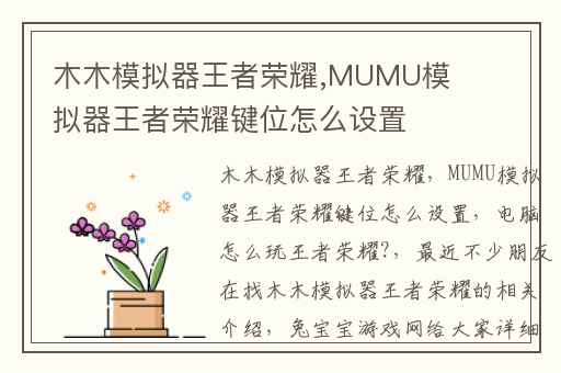 木木模拟器王者荣耀,MUMU模拟器王者荣耀键位怎么设置