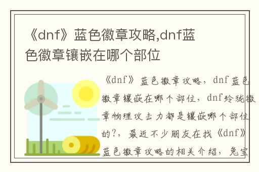 《dnf》蓝色徽章攻略,dnf蓝色徽章镶嵌在哪个部位