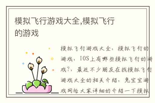 模拟飞行游戏大全,模拟飞行的游戏