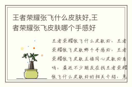 王者荣耀张飞什么皮肤好,王者荣耀张飞皮肤哪个手感好