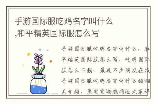 手游国际服吃鸡名字叫什么,和平精英国际服怎么写