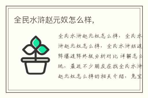 全民水浒赵元奴怎么样,