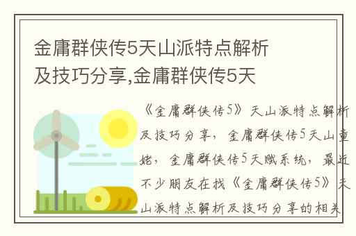 金庸群侠传5天山派特点解析及技巧分享,金庸群侠传5天山童姥