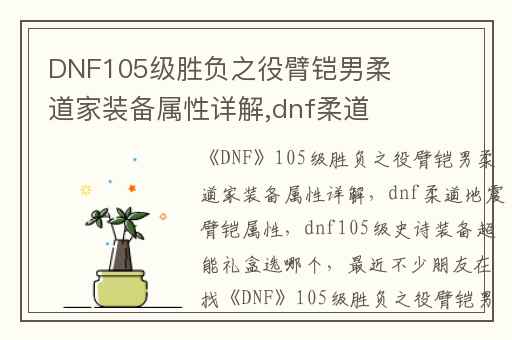 DNF105级胜负之役臂铠男柔道家装备属性详解,dnf柔道地震臂铠属性