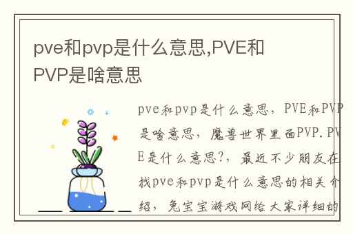 pve和pvp是什么意思,PVE和PVP是啥意思