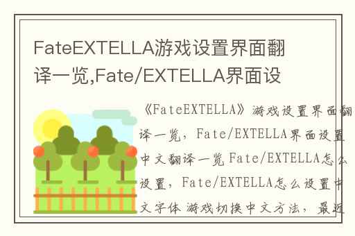 FateEXTELLA游戏设置界面翻译一览,Fate/EXTELLA界面设置中文翻译一览 Fate/EXTELLA怎么设置