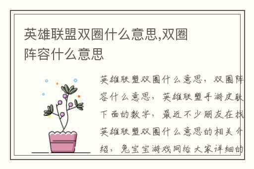 英雄联盟双圈什么意思,双圈阵容什么意思