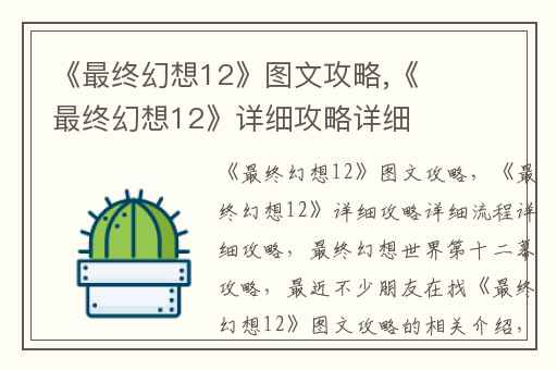 《最终幻想12》图文攻略,《最终幻想12》详细攻略详细流程详细攻略