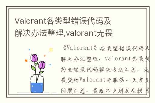 Valorant各类型错误代码及解决办法整理,valorant无畏契约全错误代码解决方法汇总