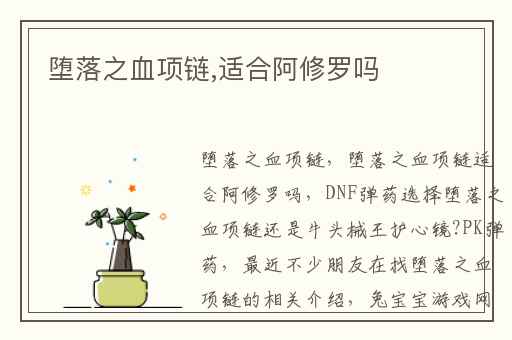 堕落之血项链,适合阿修罗吗