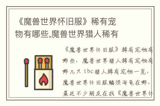 《魔兽世界怀旧服》稀有宠物有哪些,魔兽世界猎人稀有宠物有哪几只 tbc猎人稀有宠物一览