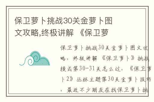 保卫萝卜挑战30关金萝卜图文攻略,终极讲解 《保卫萝卜》挑战模式第30-31关怎么过
