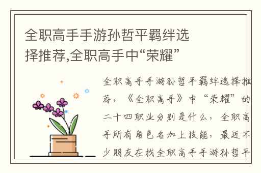 全职高手手游孙哲平羁绊选择推荐,全职高手中“荣耀”的二十四职业分别是什么