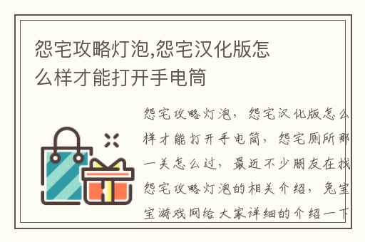 怨宅攻略灯泡,怨宅汉化版怎么样才能打开手电筒