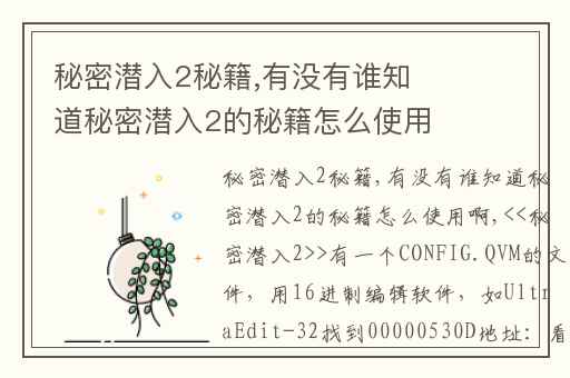 秘密潜入2秘籍,有没有谁知道秘密潜入2的秘籍怎么使用啊