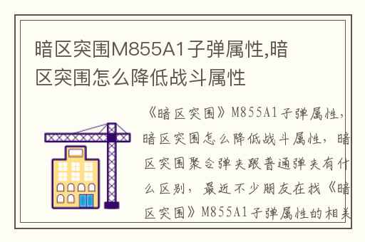暗区突围M855A1子弹属性,暗区突围怎么降低战斗属性
