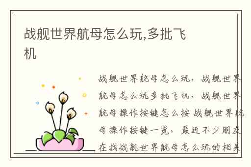 战舰世界航母怎么玩,多批飞机