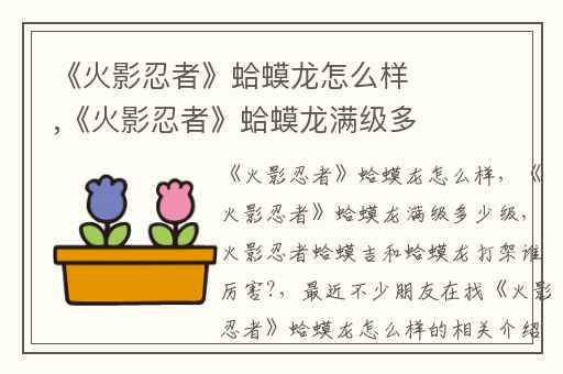 《火影忍者》蛤蟆龙怎么样,《火影忍者》蛤蟆龙满级多少级