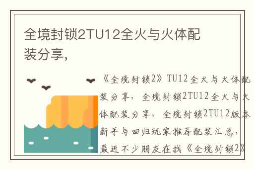全境封锁2TU12全火与火体配装分享,