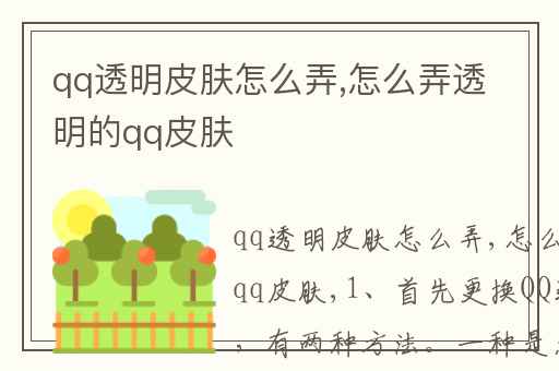 qq透明皮肤怎么弄,怎么弄透明的qq皮肤