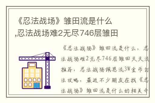 《忍法战场》雏田流是什么,忍法战场难2无尽746层雏田天天流推荐