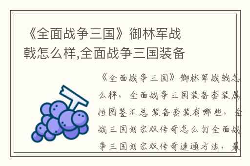 《全面战争三国》御林军战戟怎么样,全面战争三国装备套装属性图鉴汇总 装备套装有哪些